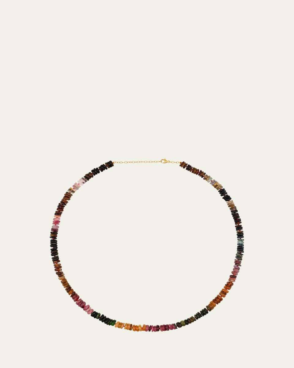 Watermelon Tourmaline Fancy-Cut Beaded Necklace, 16-18"L
